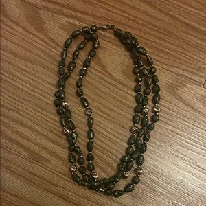 Green Beaded Necklace with Gold Accents Vintage Vibes